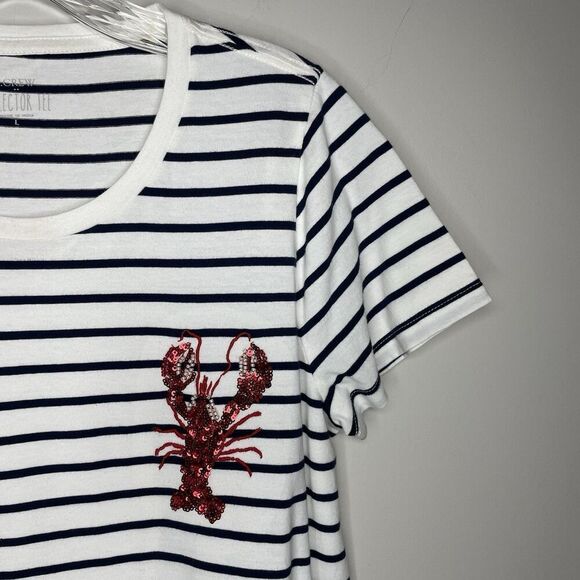 J.CREW Embellished Lobster Tee Women Large Striped NEW Sequin Nautical BY963 - Picture 2 of 14